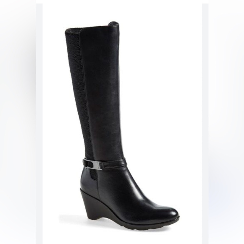 Blondo Laina Black Leather Wedge Knee-High Waterproof Boots-Size8